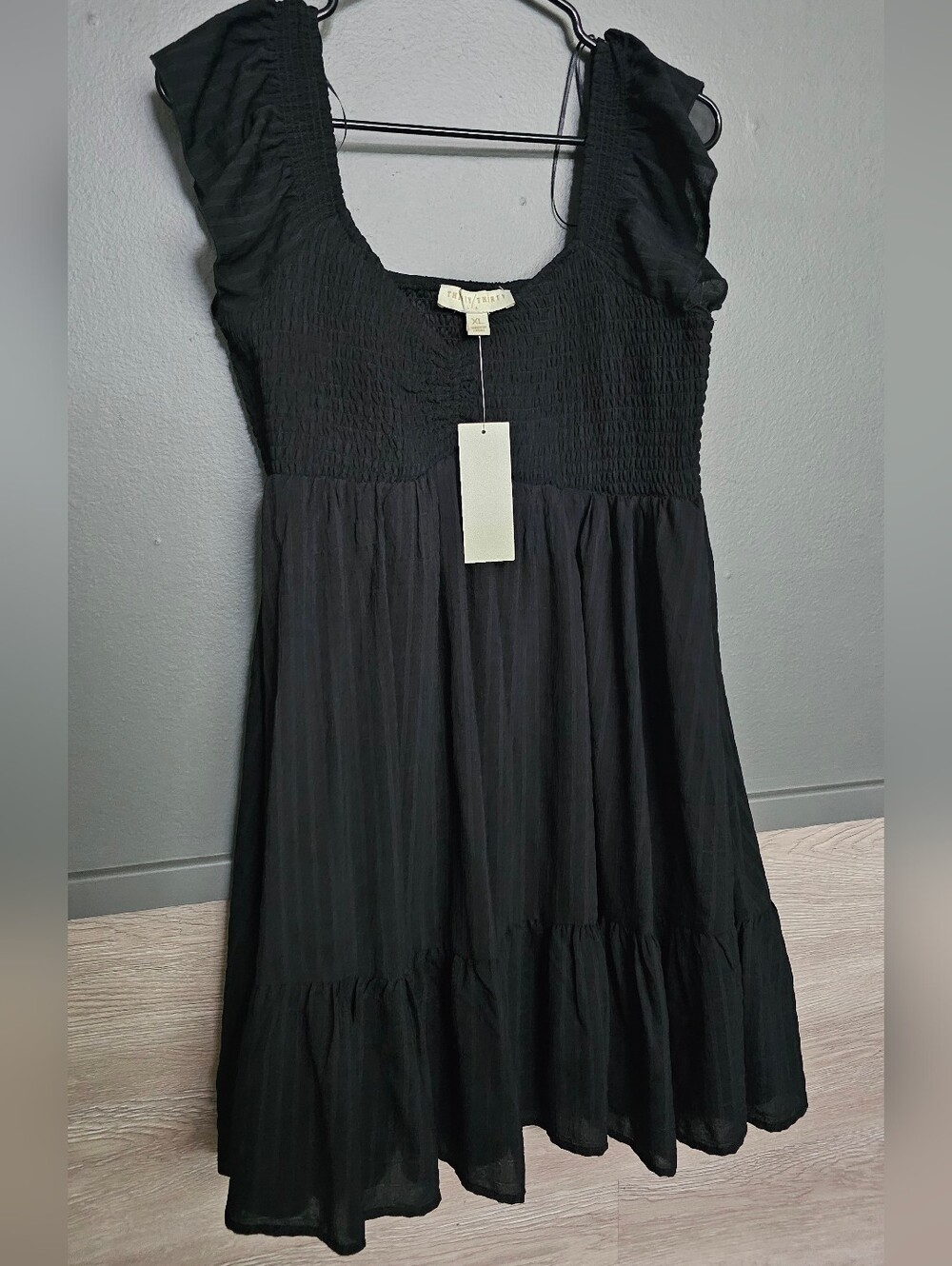 Black Smocked Bodice Tiered Mini Dress